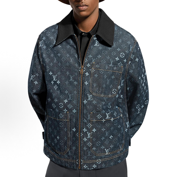 louis vuitton monogram print contrast collar denim jacket